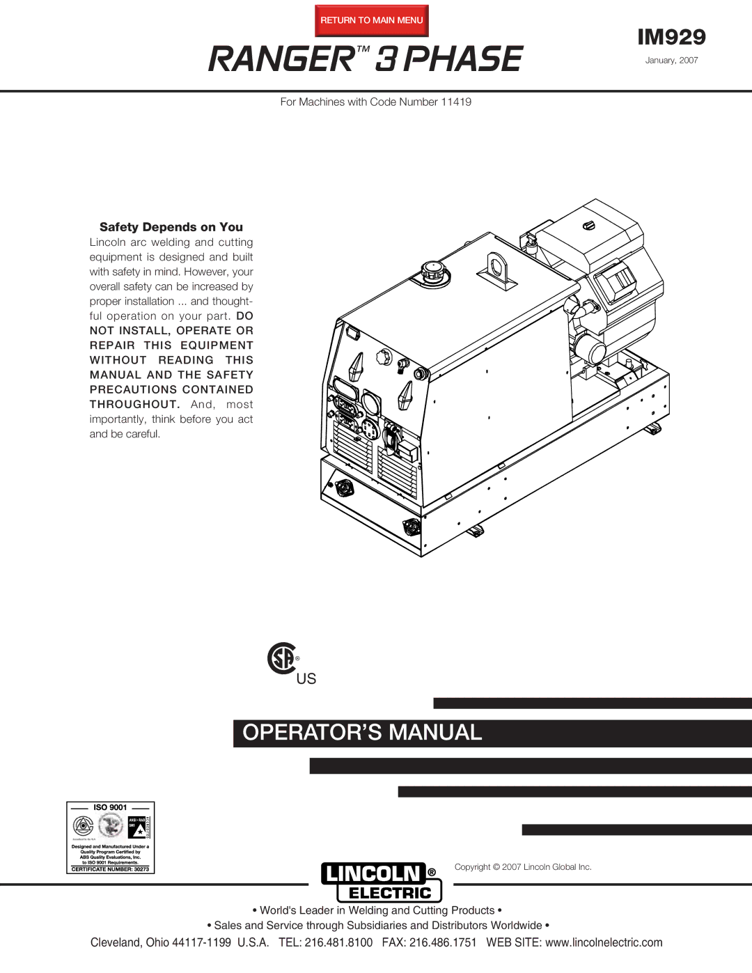 Lincoln Electric IM929 manual Ranger Phase 