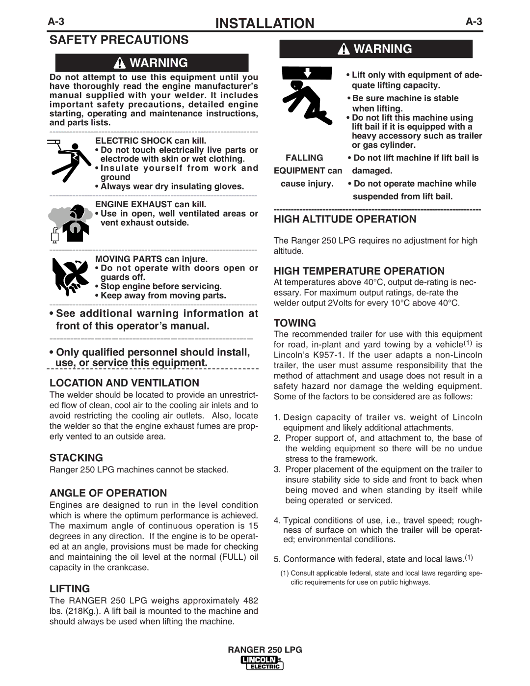 Lincoln Electric IM931 manual Safety Precautions 