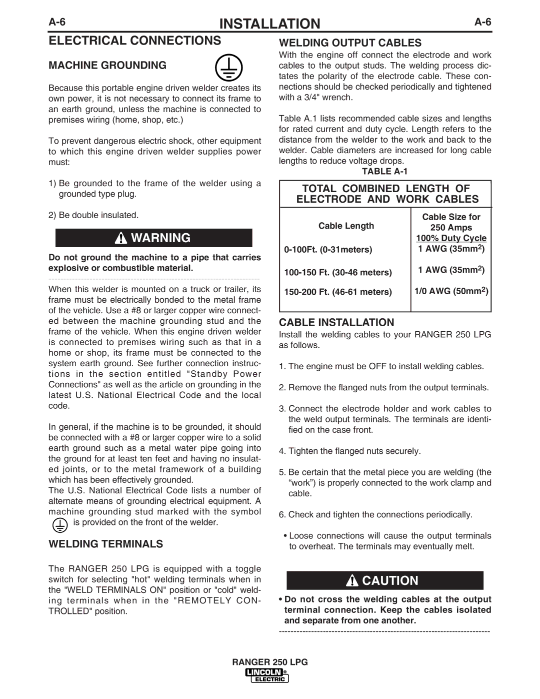 Lincoln Electric IM931 manual Electrical Connections 