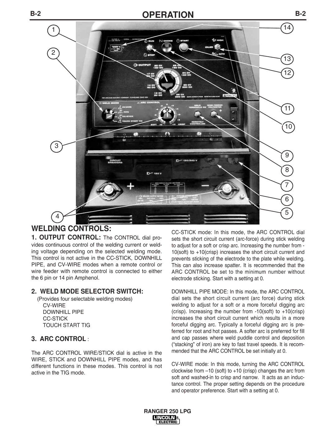 Lincoln Electric IM931 manual Welding Controls, Weld Mode Selector Switch, ARC Control 