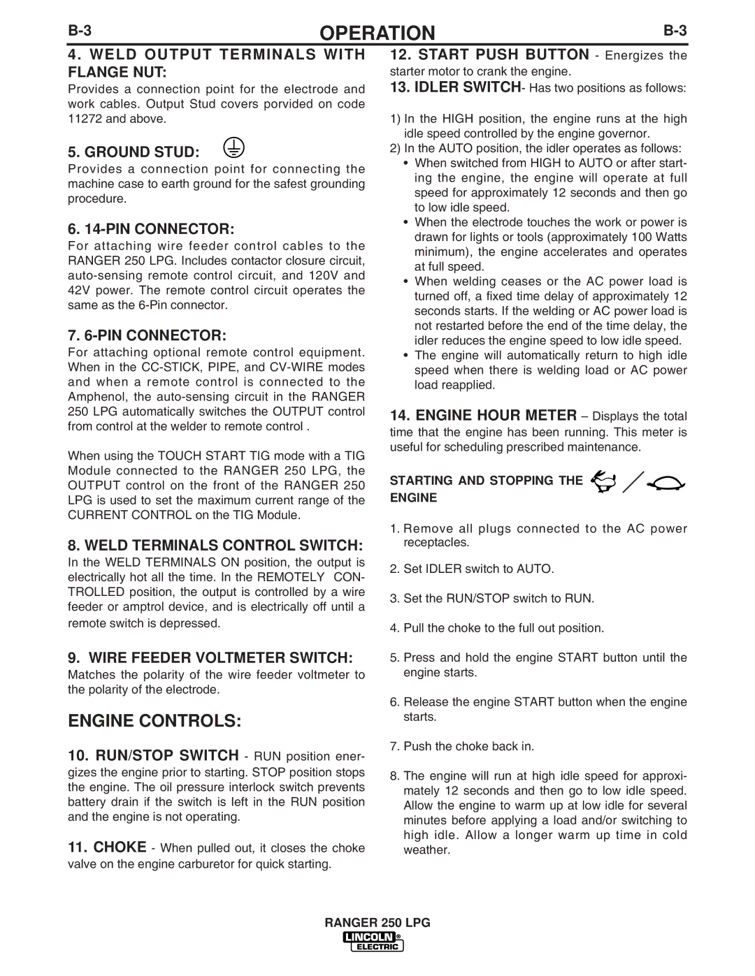 Lincoln Electric IM931 manual Engine Controls 