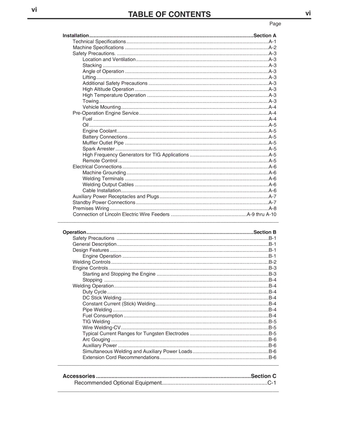 Lincoln Electric IM931 manual Table of Contents 