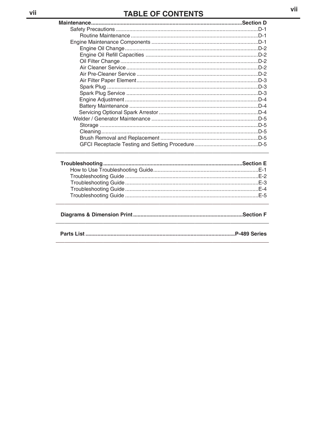 Lincoln Electric IM931 manual Section D, Section E, Section F, Series 