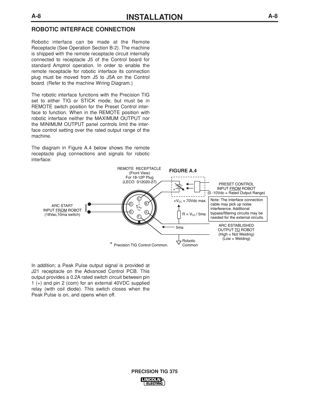 Lincoln Electric IM936 manual Robotic Interface Connection, Figure A.4 