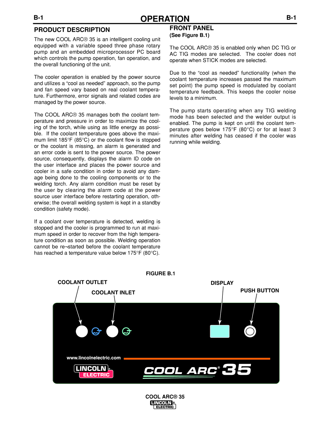 Lincoln Electric IM959 manual Operation, Product Description, Front Panel, See Figure B.1 