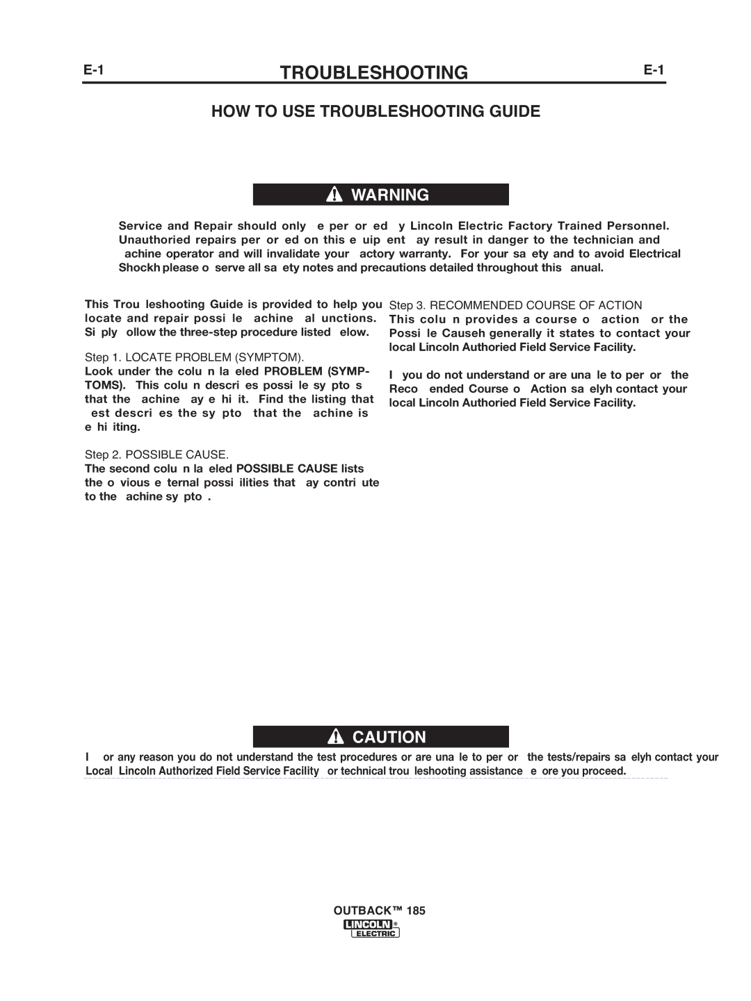 Lincoln Electric IM972 manual HOW to USE Troubleshooting Guide 