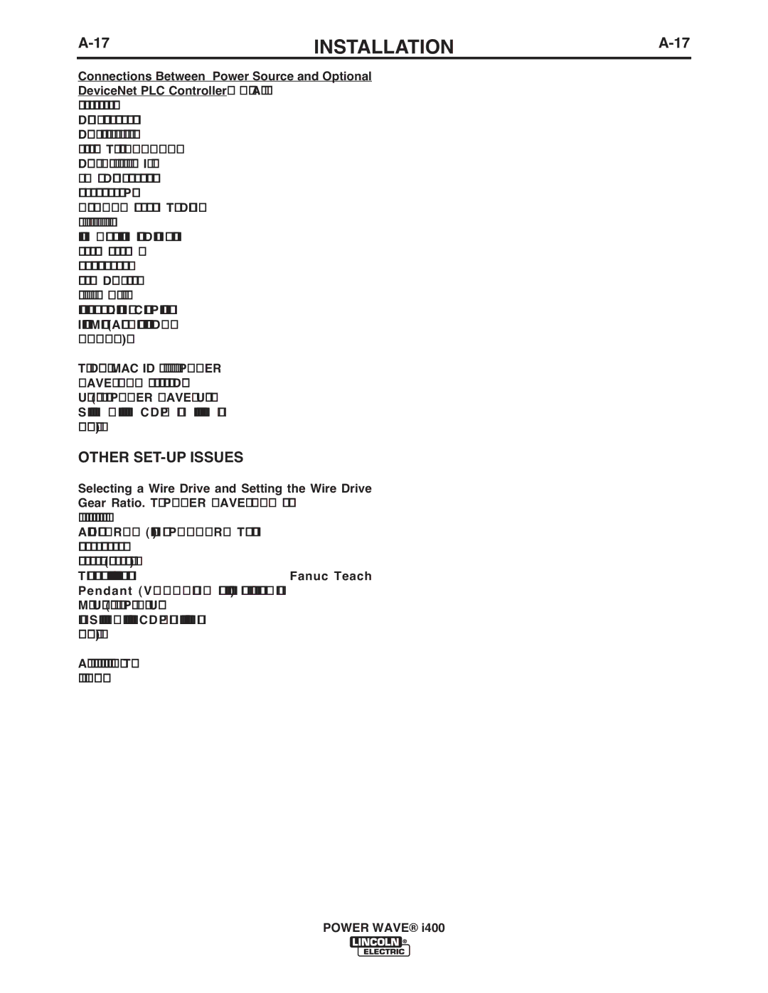 Lincoln Electric IM986 manual Other SET-UP Issues 