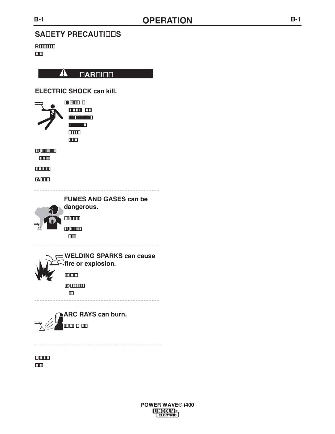 Lincoln Electric IM986 manual Operation, Electric Shock can kill 