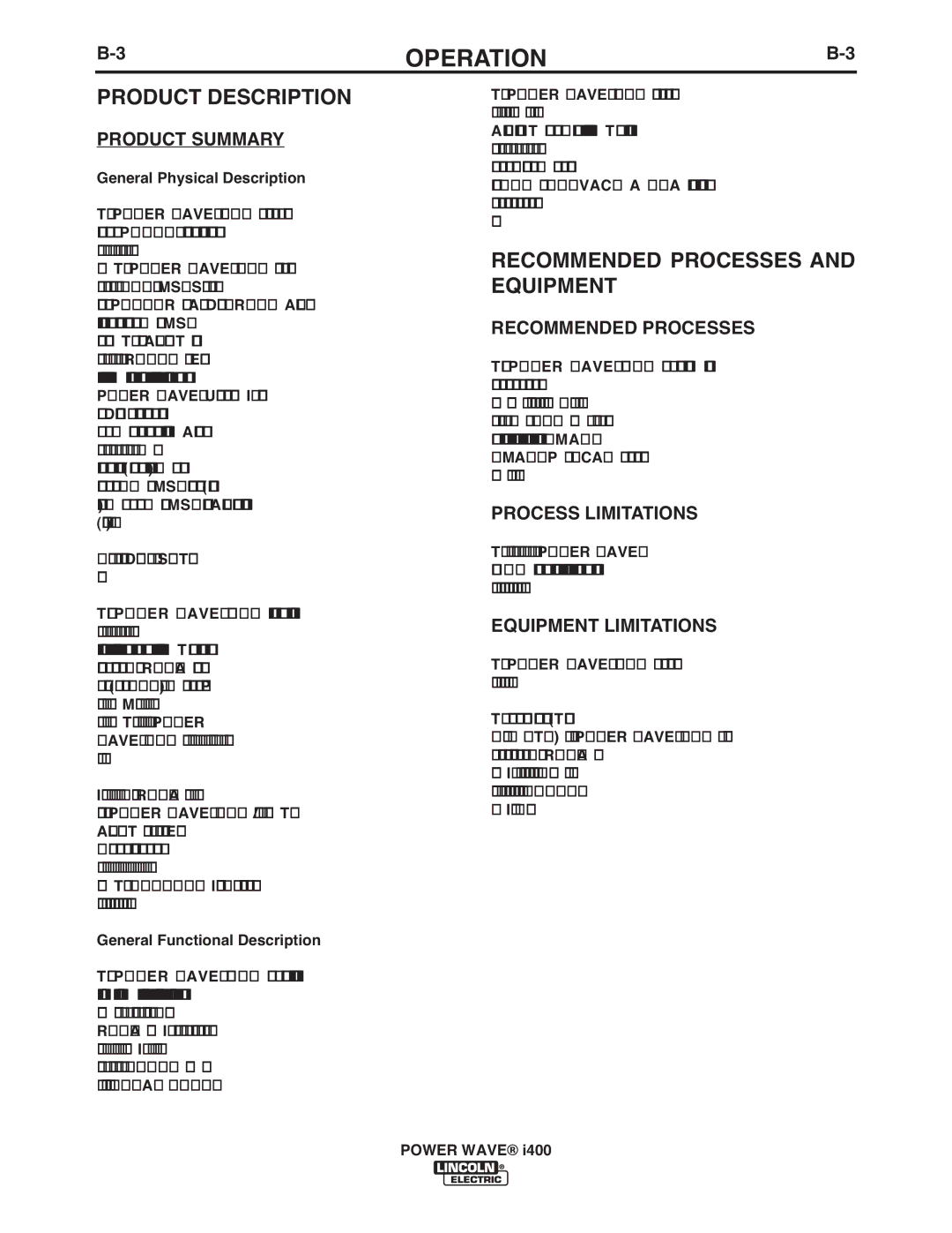 Lincoln Electric IM986 manual Product Description, Recommended Processes and Equipment 