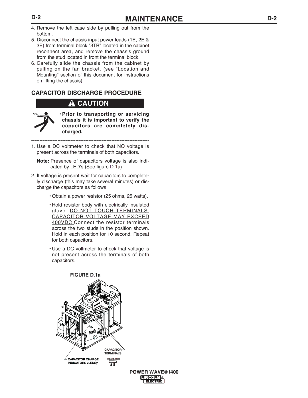 Lincoln Electric IM986 manual Capacitor Discharge Procedure, Figure D.1a 