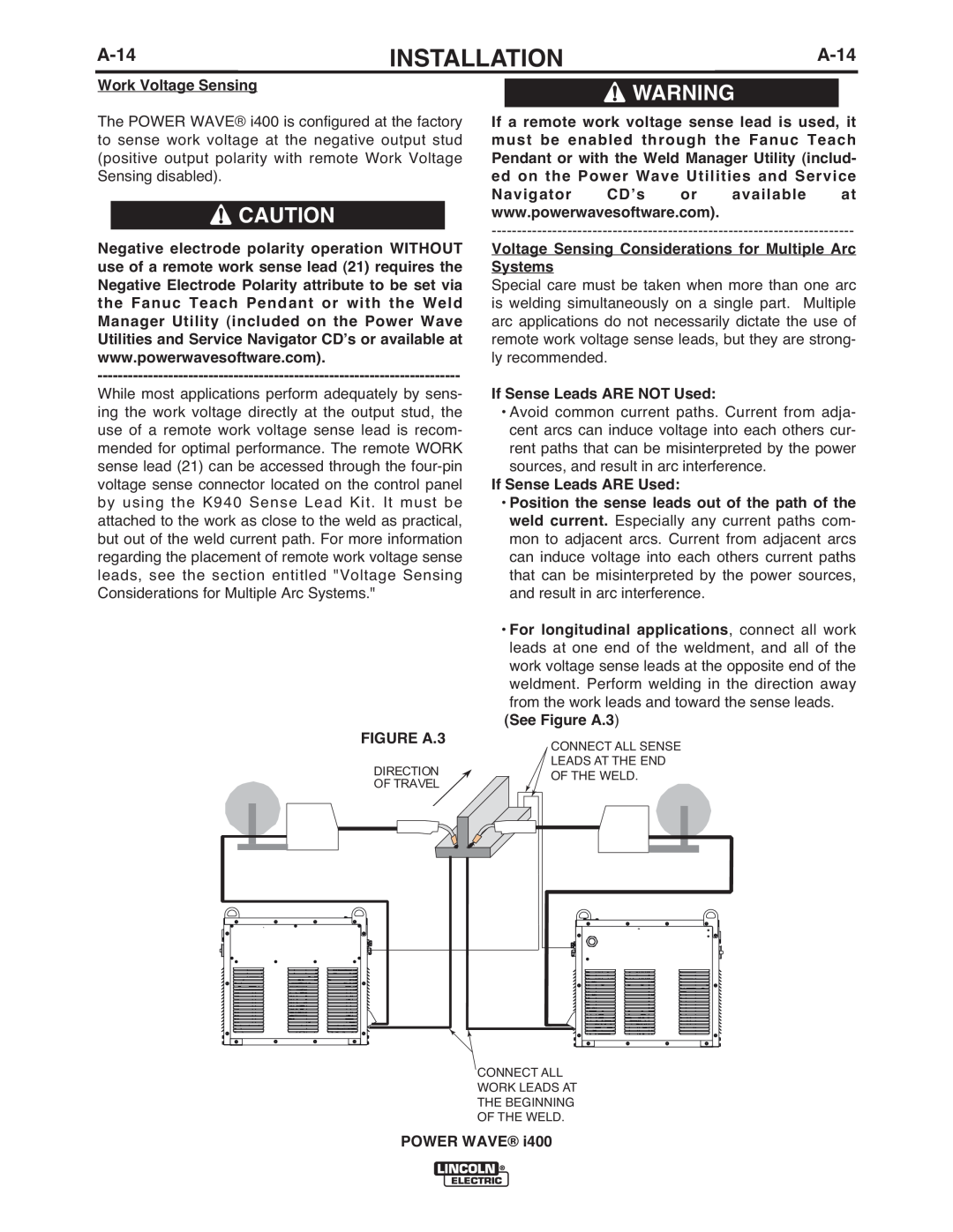 Lincoln Electric IM986 manual A-14, Installation, sources, and result in arc interference 