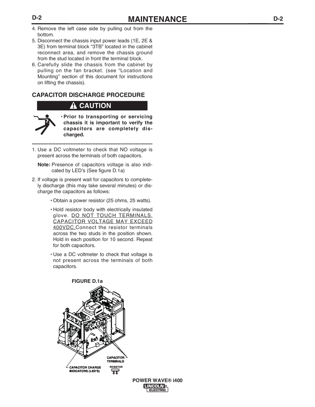 Lincoln Electric IM986 manual Capacitor Discharge Procedure, Maintenance 