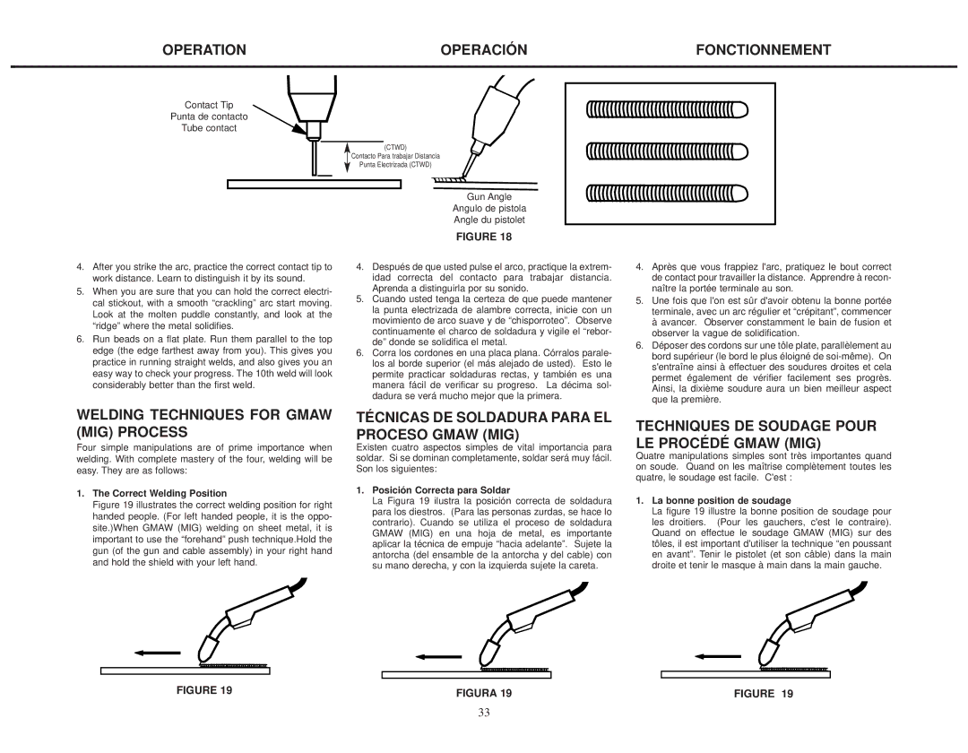 Lincoln Electric IMT460-D manual Welding Techniques for Gmaw MIG Process, Técnicas DE Soldadura Para EL Proceso Gmaw MIG 