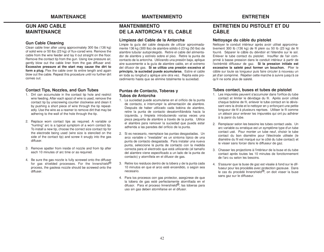 Lincoln Electric IMT460-D manual Maintenance GUN and Cable, Mantenimiento DE LA Antorcha Y EL Cable 