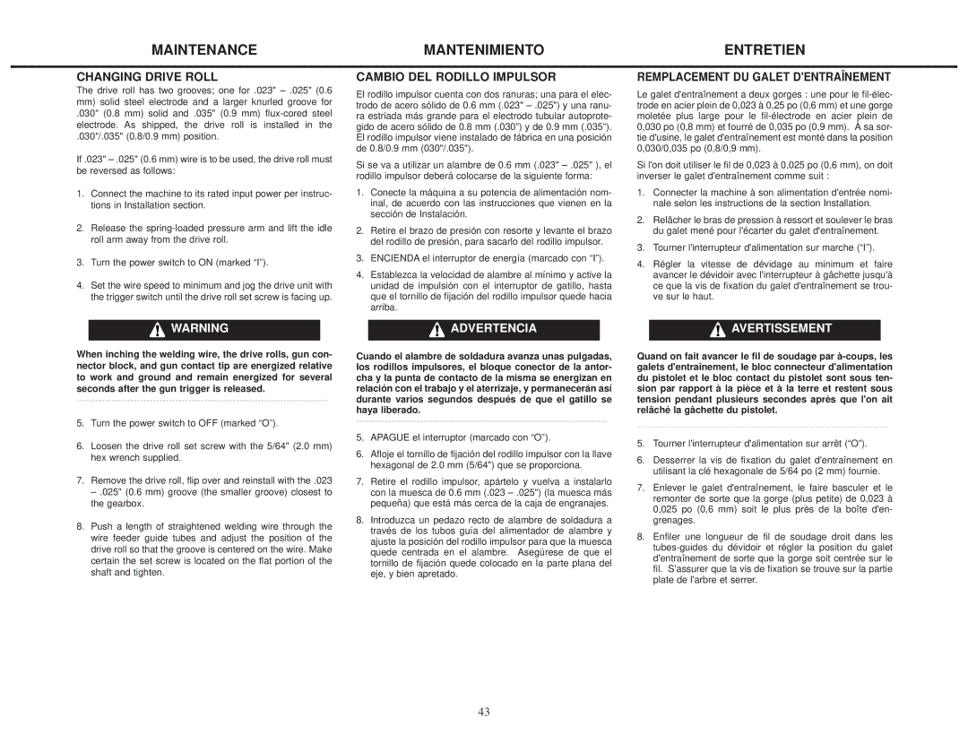 Lincoln Electric IMT460-D manual Maintenance, Mantenimiento, Entretien 