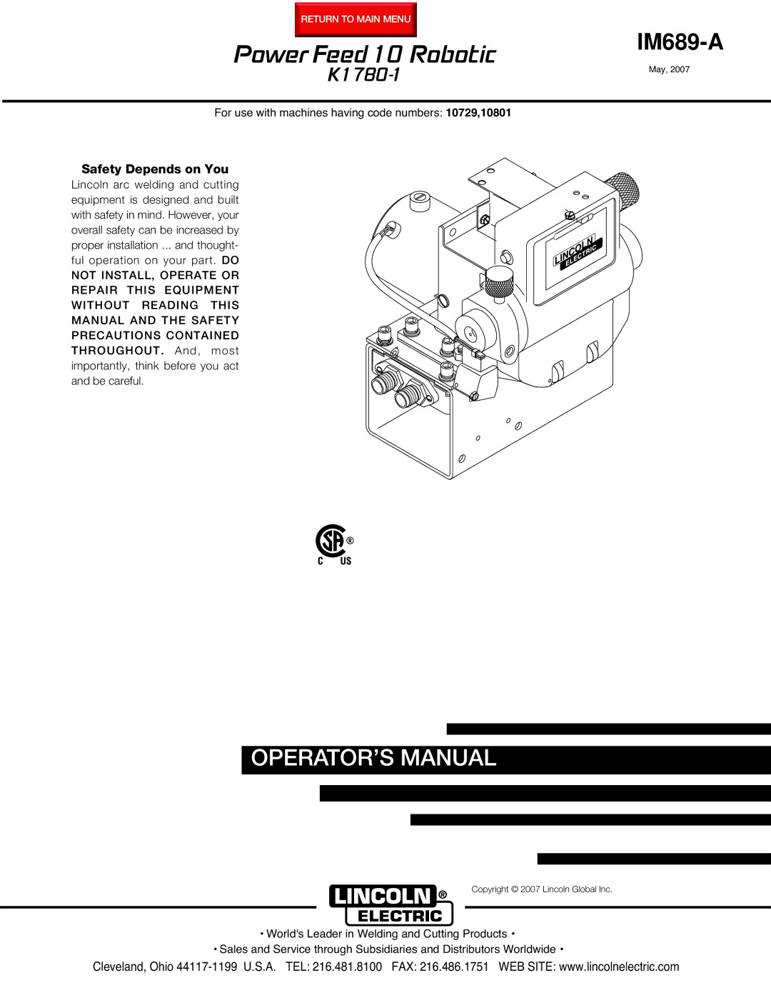 Lincoln Electric K1780-1 manual IM689-A 