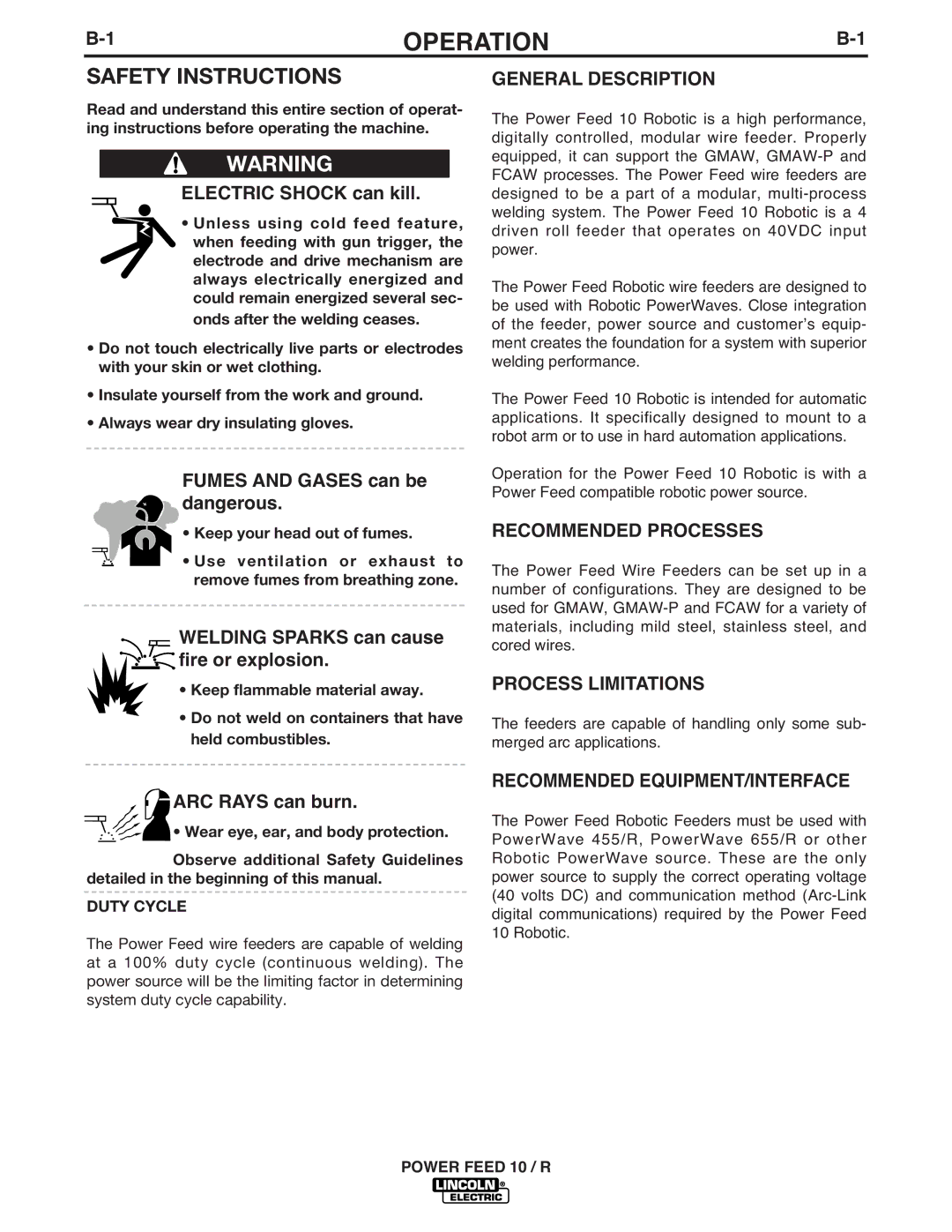 Lincoln Electric K1780-1 manual Operation, General Description, Recommended Processes, Process Limitations 