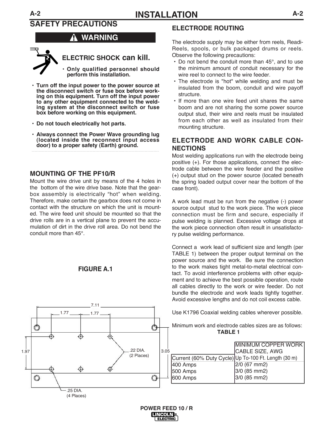 Lincoln Electric K1780-1 manual SAF ETY Precautions, Electrode Routing, Electrode and Work Cable CON, Nections 