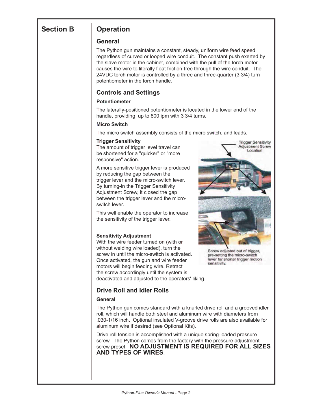 Lincoln Electric K2447-1, K2447-2, K2447-3 Section B Operation, General, Controls and Settings, Drive Roll and Idler Rolls 