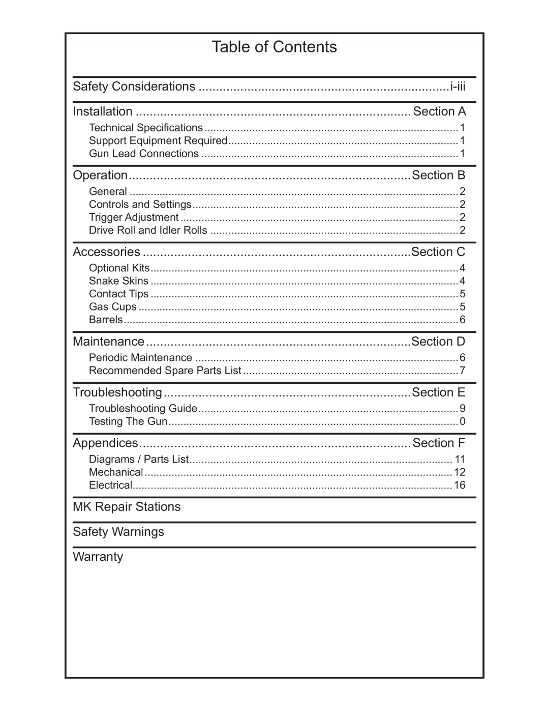 Lincoln Electric K2447-1, K2447-2, K2447-3 manual Table of Contents 