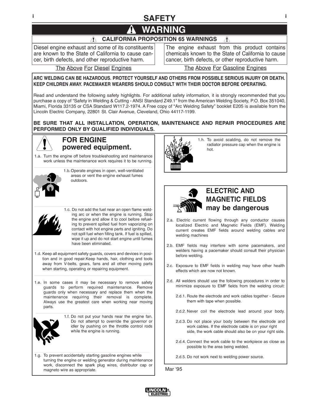 Lincoln Electric K2704-3, K2704-2 manual For Engine, Powered equipment, Electric Magnetic Fields, May be dangerous 