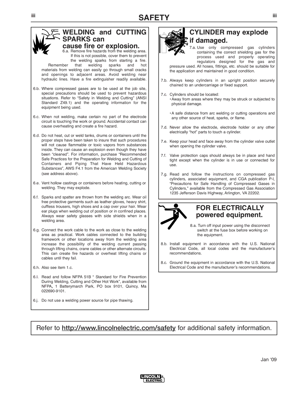 Lincoln Electric K2704-3, K2704-2 manual Cause fire or explosion, For Electrically, Iii 