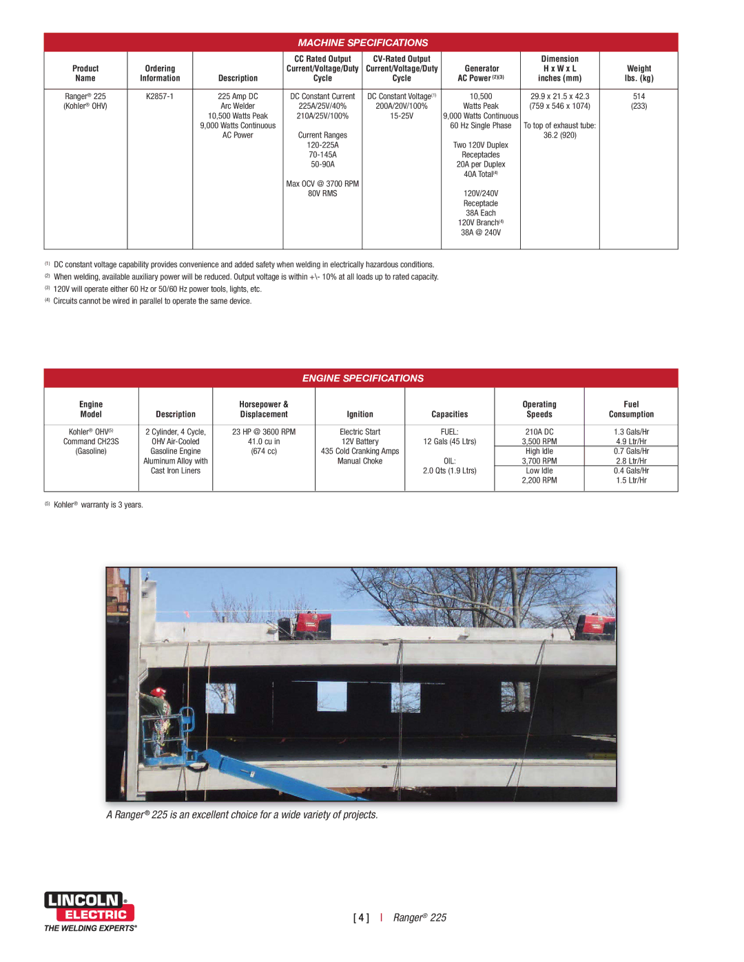 Lincoln Electric K2857-1 dimensions Product Ordering CC Rated Output CV-Rated Output Dimension, Generator, Weight, Lbs. kg 