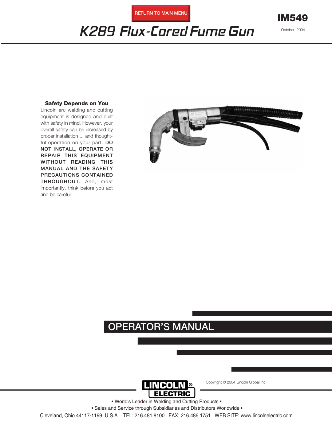 Lincoln Electric manual K289 Flux-Cored Fume Gun 