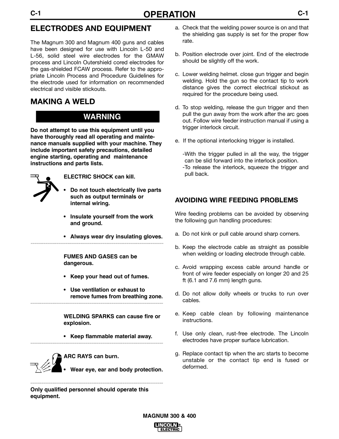 Lincoln Electric K514, K471, K470, K2286-1, K1802-1 manual Operation, Electrodes and Equipment 