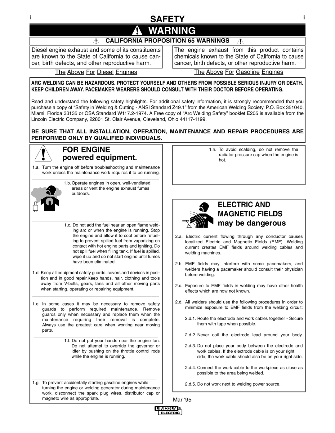 Lincoln Electric K514, K471, K470, K2286-1, K1802-1 manual Safety, California Proposition 65 Warnings 