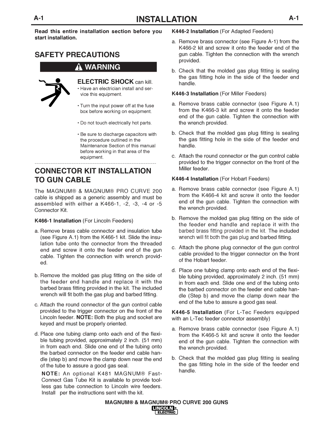 Lincoln Electric K497, K2950 manual K446-3 Installation For Miller Feeders, K446-4 Installation For Hobart Feeders 