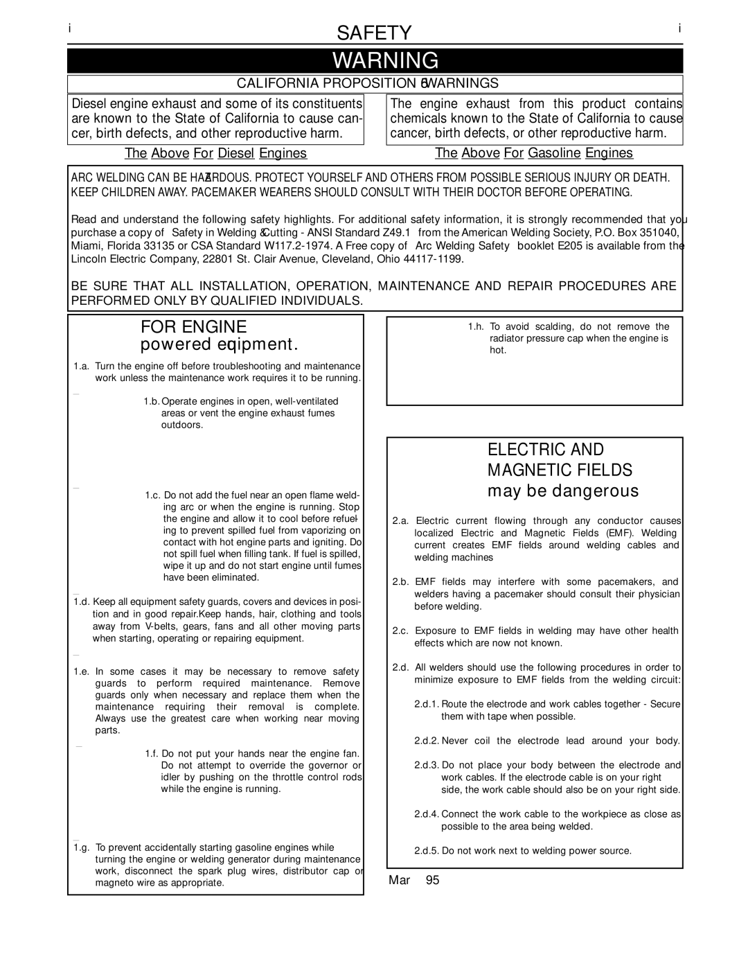 Lincoln Electric LF-72/74 service manual Safety 