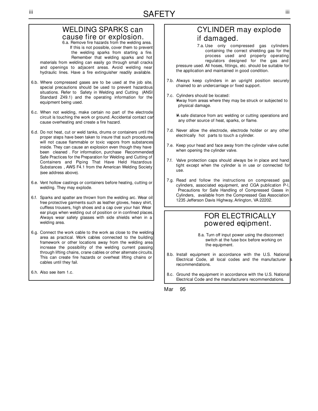 Lincoln Electric LF-72/74 service manual Welding Sparks can cause fire or explosion, Iii 