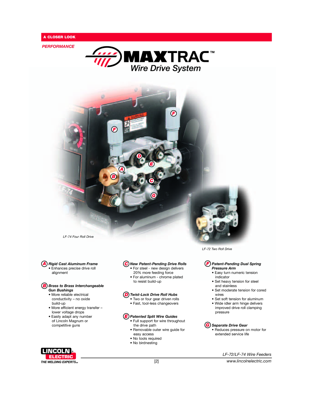 Lincoln Electric LF-74, LF-72 technical specifications Performance 