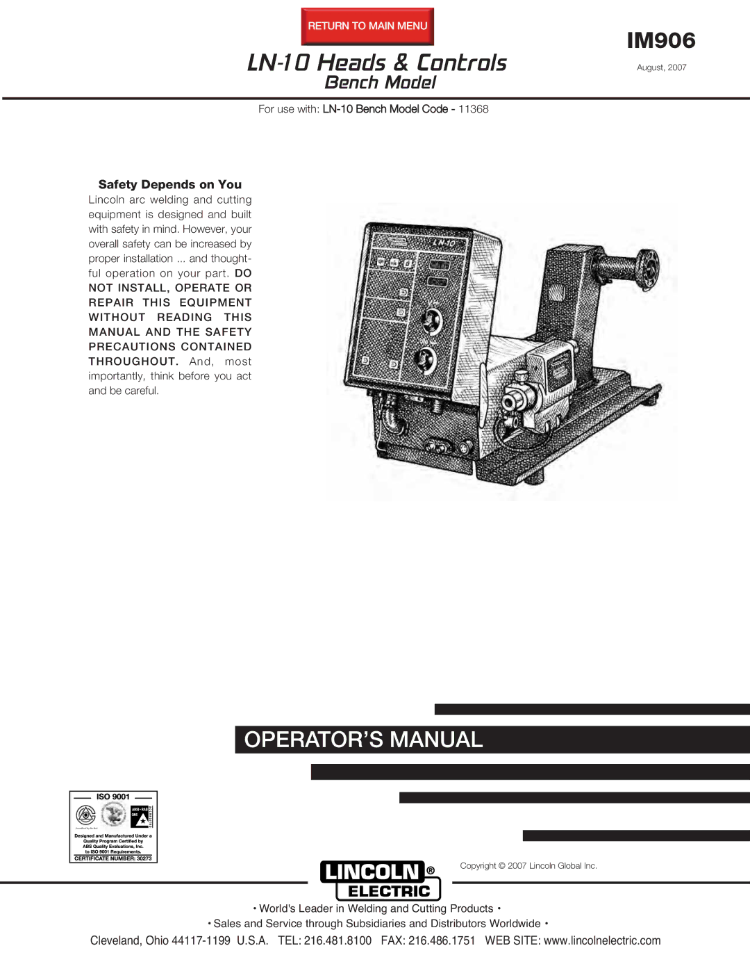 Lincoln Electric LN-10 manual IM906 