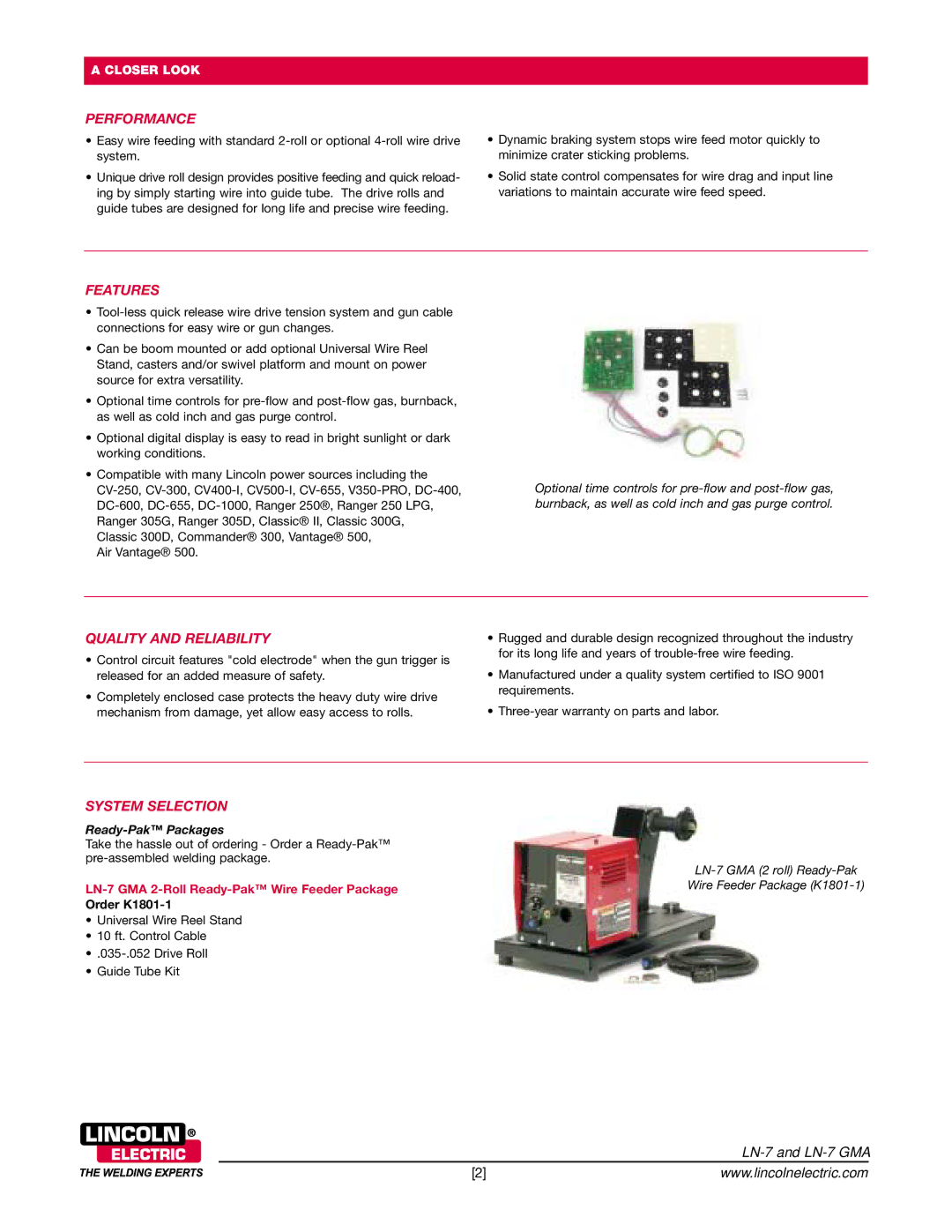 Lincoln Electric LN-7 GMA technical specifications Performance, Features, Quality and Reliability, System Selection 