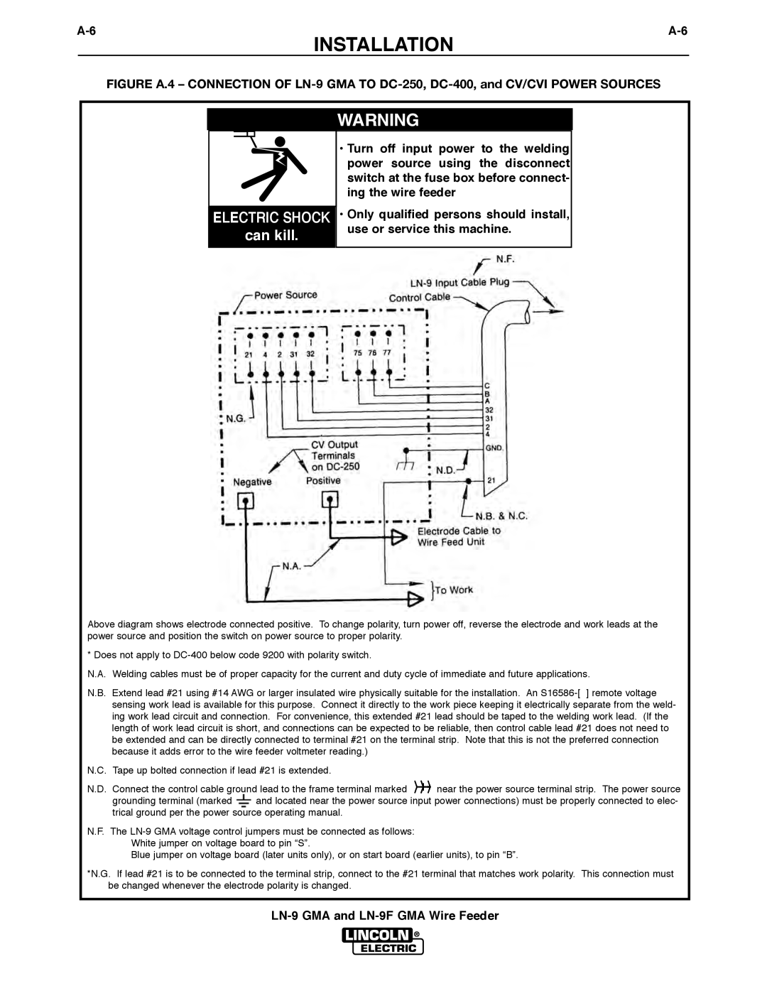 Lincoln Electric LN-9 GMA, LN-9F GMA manual Can kill 