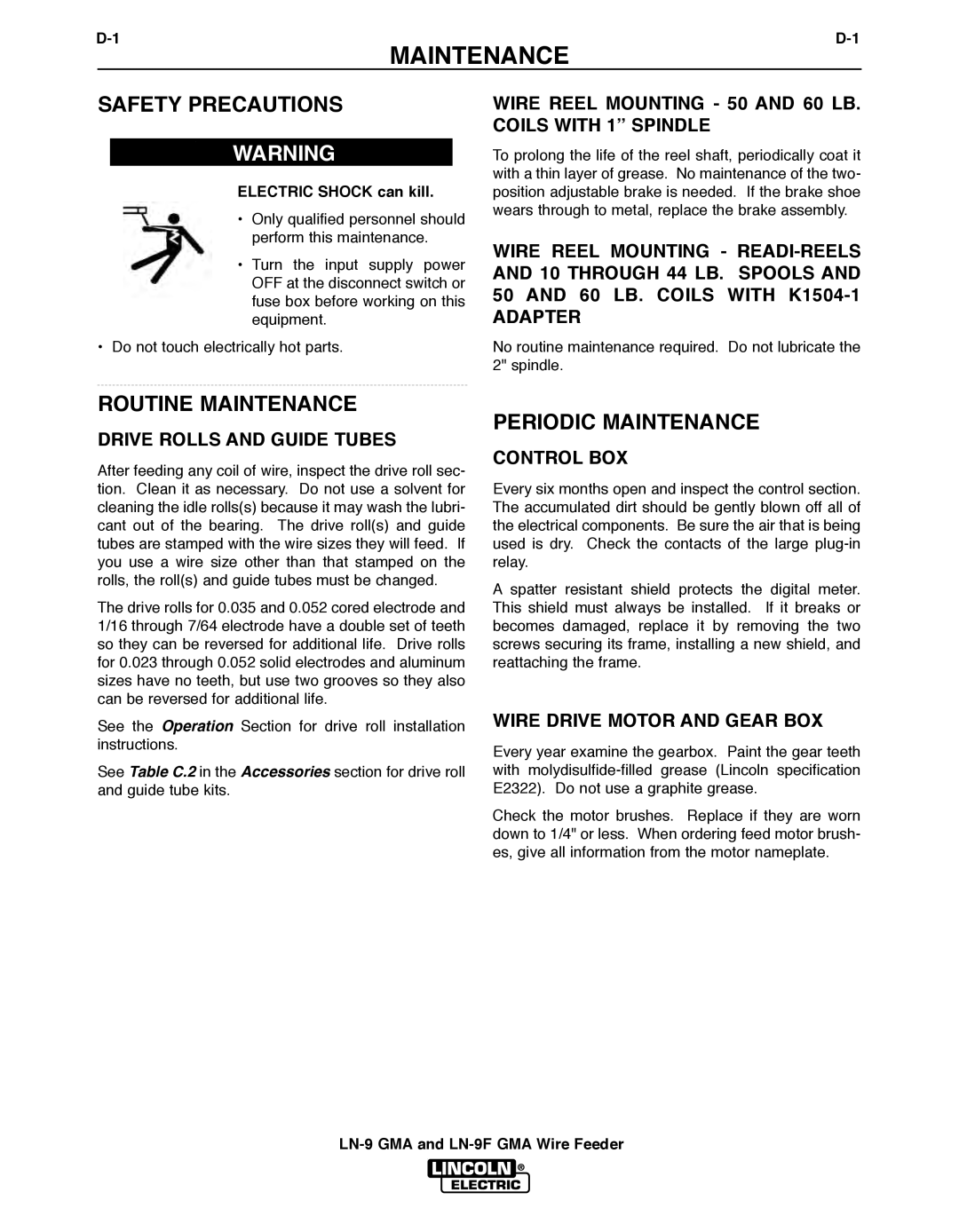 Lincoln Electric LN-9F GMA, LN-9 GMA manual Routine Maintenance, Periodic Maintenance, Coils with 1 Spindle, Adapter 