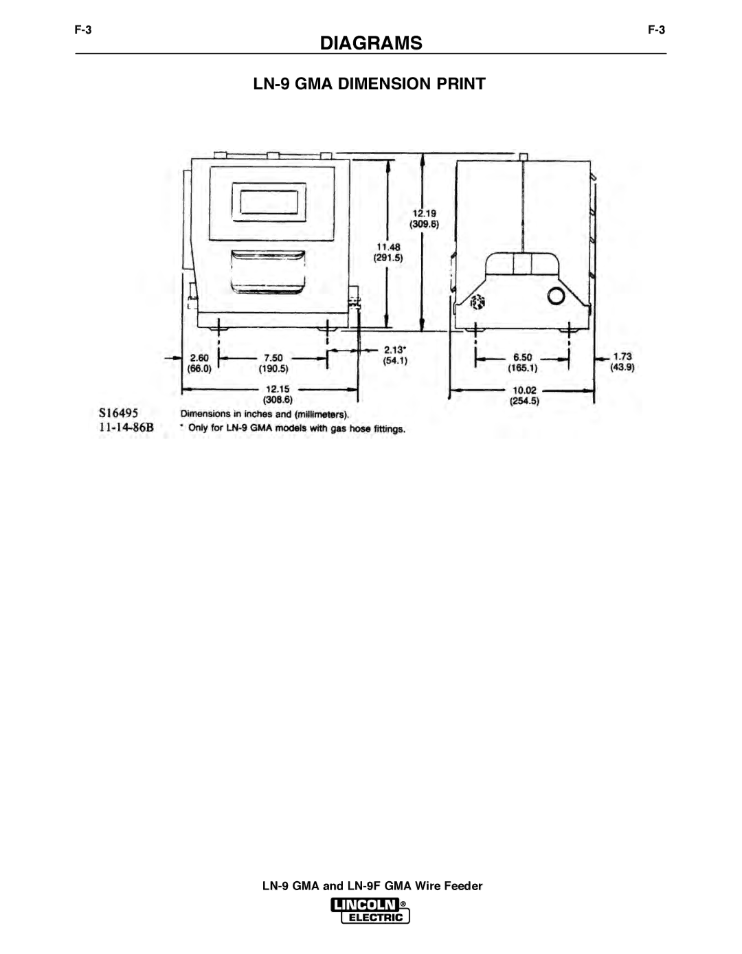 Lincoln Electric manual LN-9 GMA Dimension Print, LN-9 GMA and LN-9F GMA Wire Feeder 