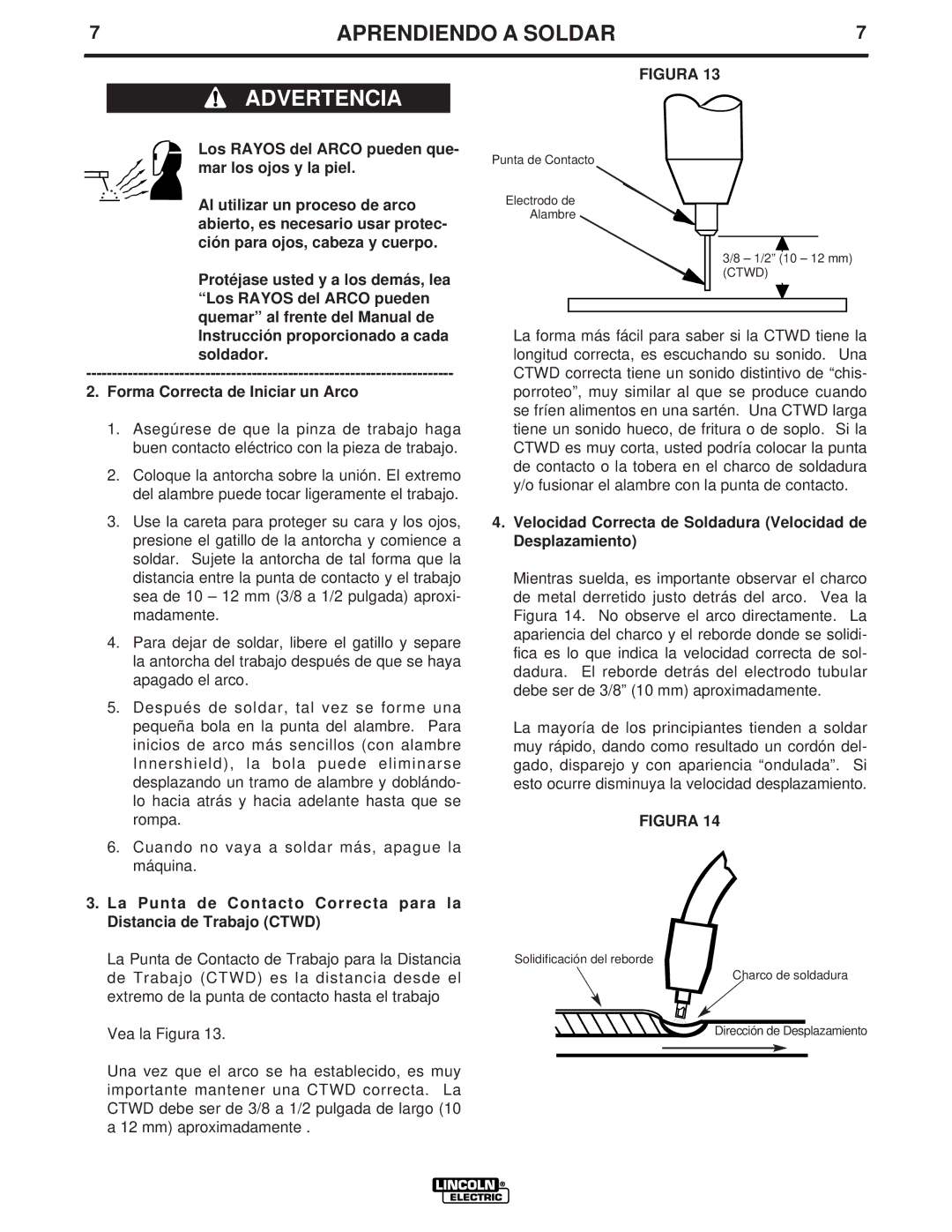 Lincoln Electric LTW1 manual Velocidad Correcta de Soldadura Velocidad de Desplazamiento 