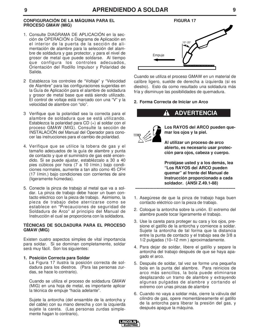 Lincoln Electric LTW1 manual Configuración DE LA Máquina Para EL Proceso Gmaw MIG 