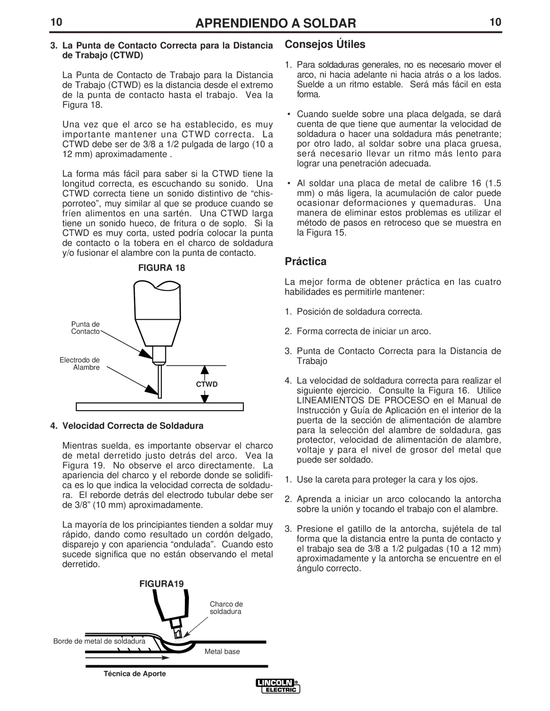 Lincoln Electric LTW1 manual Velocidad Correcta de Soldadura, FIGURA19 