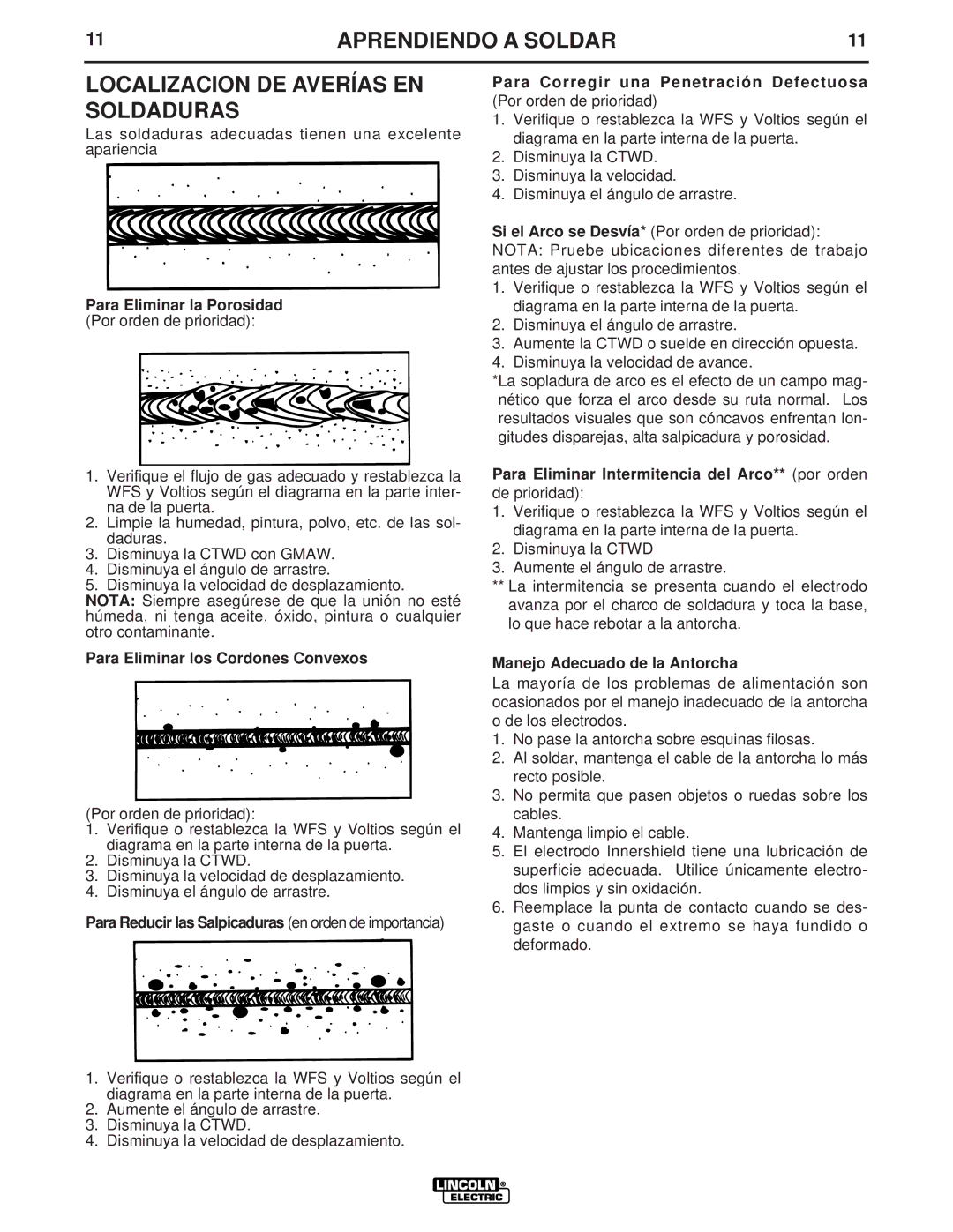 Lincoln Electric LTW1 manual Aprendiendo a Soldar Localizacion DE Averías EN Soldaduras 