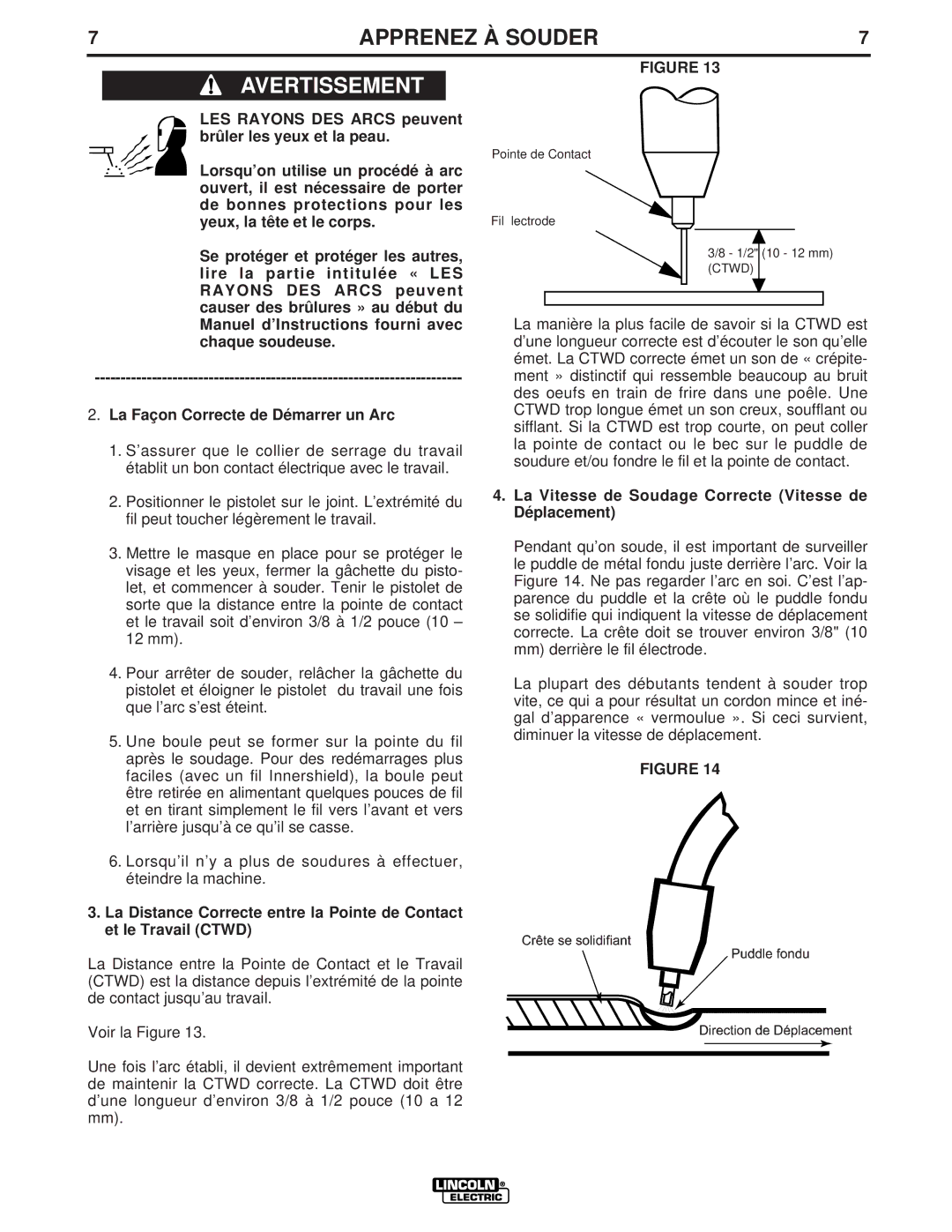 Lincoln Electric LTW1 manual La Vitesse de Soudage Correcte Vitesse de Déplacement 