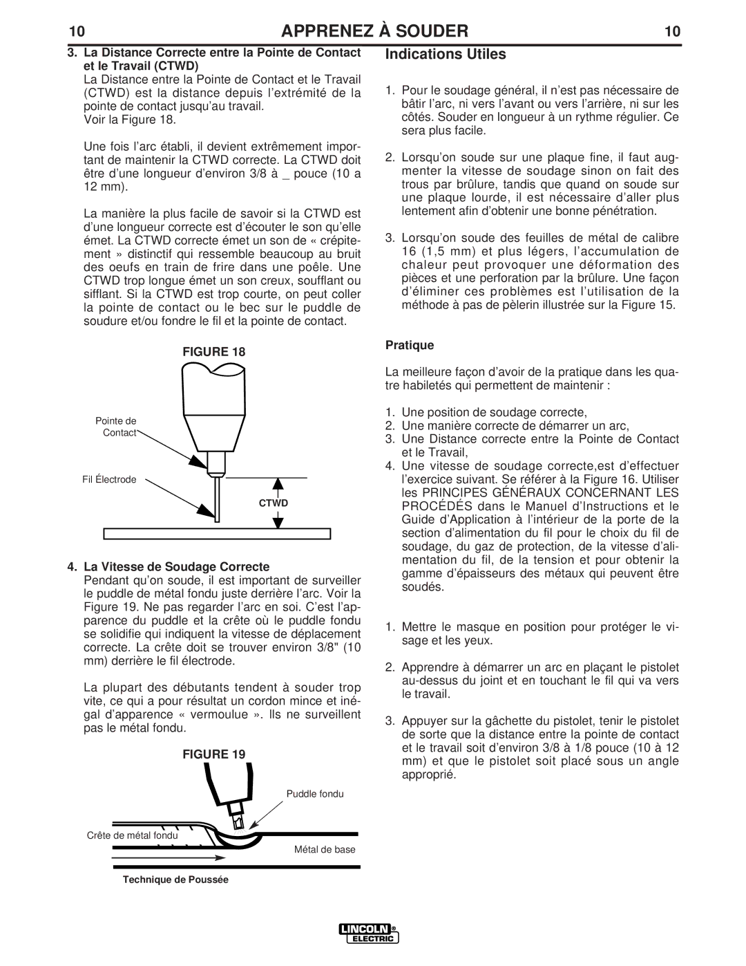 Lincoln Electric LTW1 manual Indications Utiles, La Vitesse de Soudage Correcte 