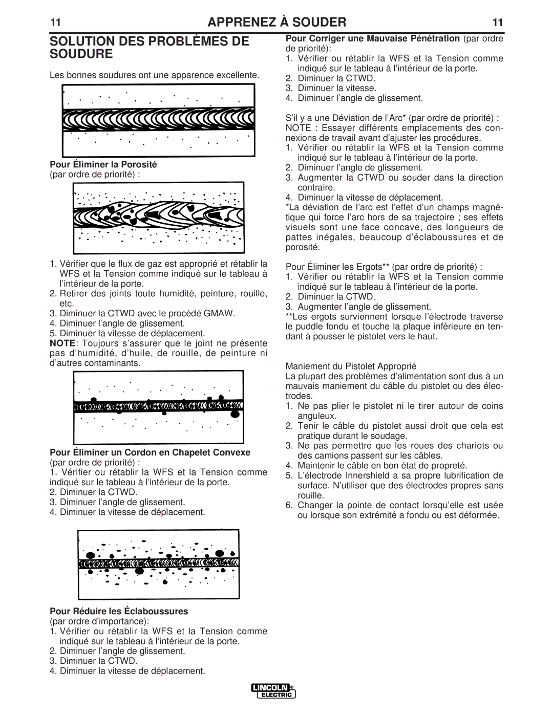 Lincoln Electric LTW1 Apprenez À Souder Solution DES Problèmes DE Soudure, Pour Éliminer la Porosité par ordre de priorité 