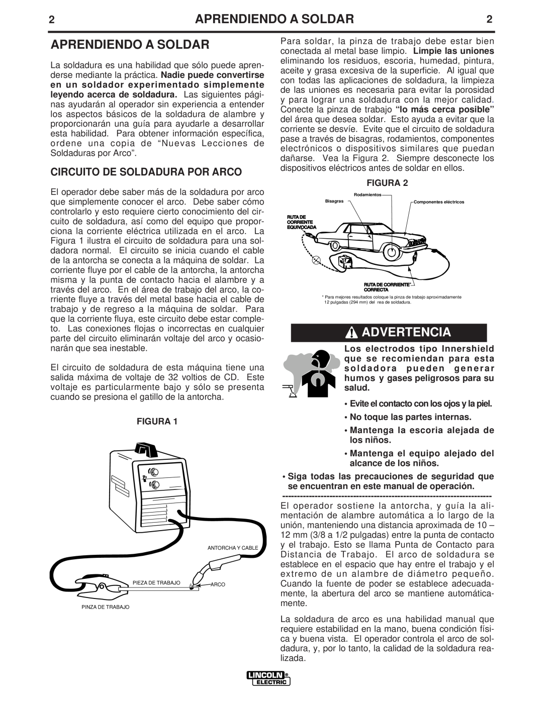 Lincoln Electric LTW1 manual Aprendiendo A Soldar, Advertencia, Circuito De Soldadura Por Arco, Figura 