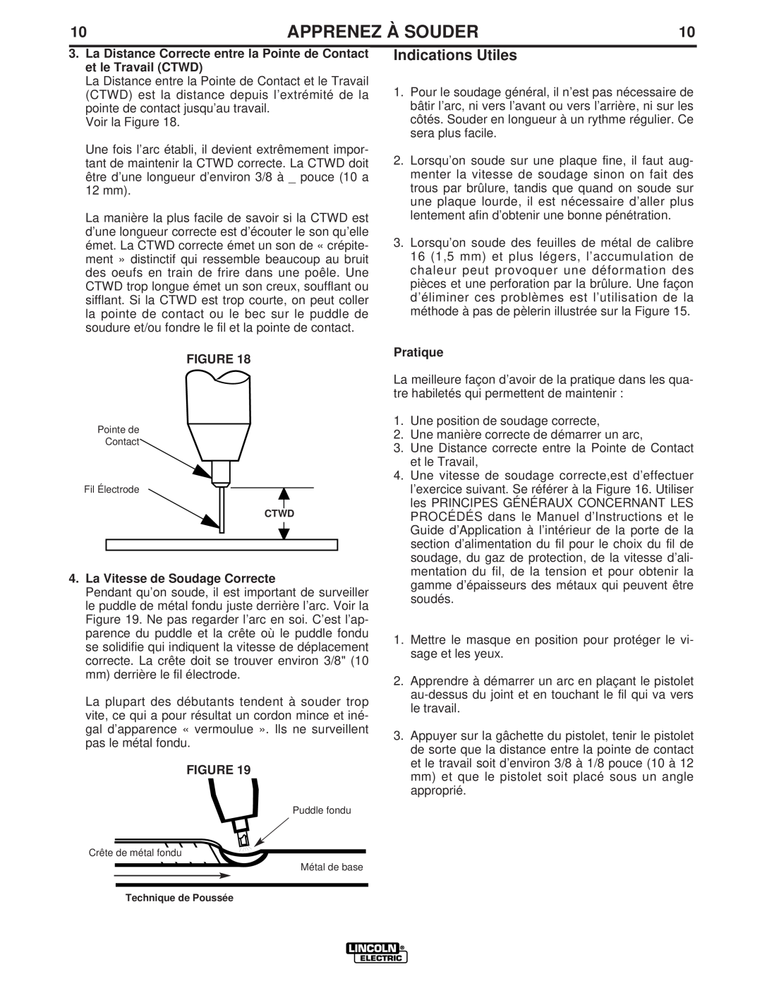 Lincoln Electric LTW1 manual Indications Utiles, La Vitesse de Soudage Correcte, Apprenez À Souder, Pratique 