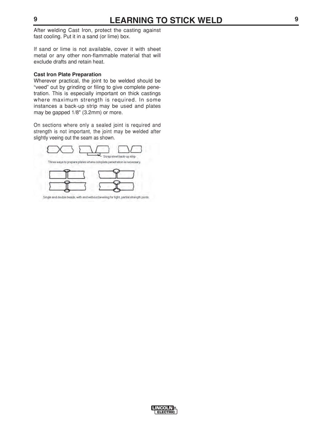 Lincoln Electric LTW2 manual Cast Iron Plate Preparation 