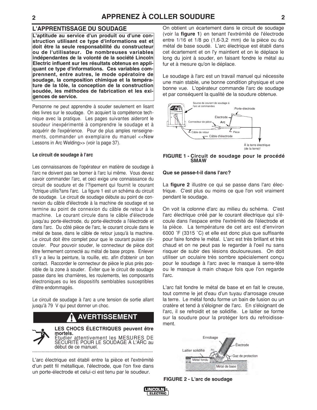 Lincoln Electric LTW2 manual Apprenez À Coller Soudure, Lapprentissage DU Soudage, Le circuit de soudage à larc 